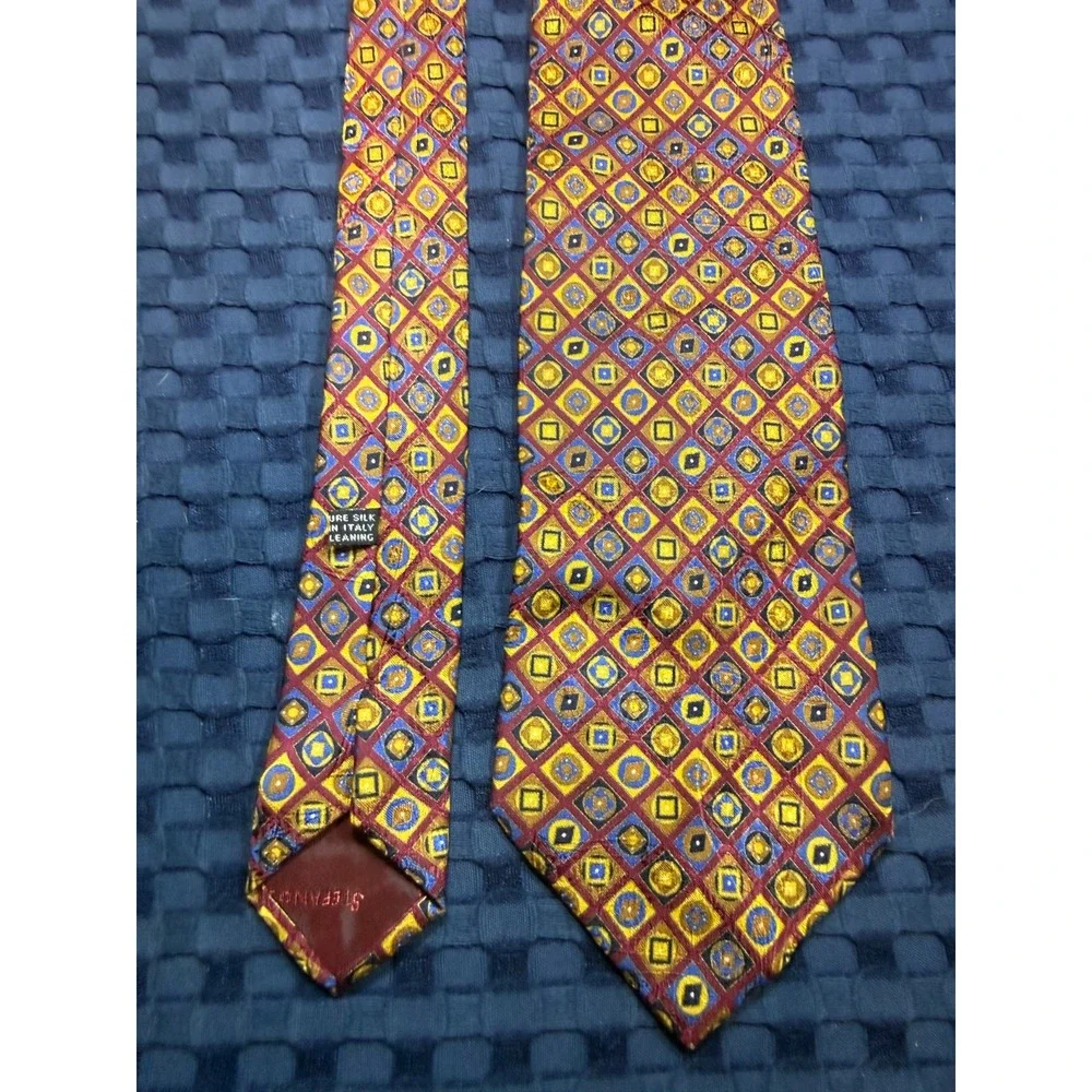 Stefano Ricci Fifth Avenue Tie 100% Italian Silk Gold Red Geometric